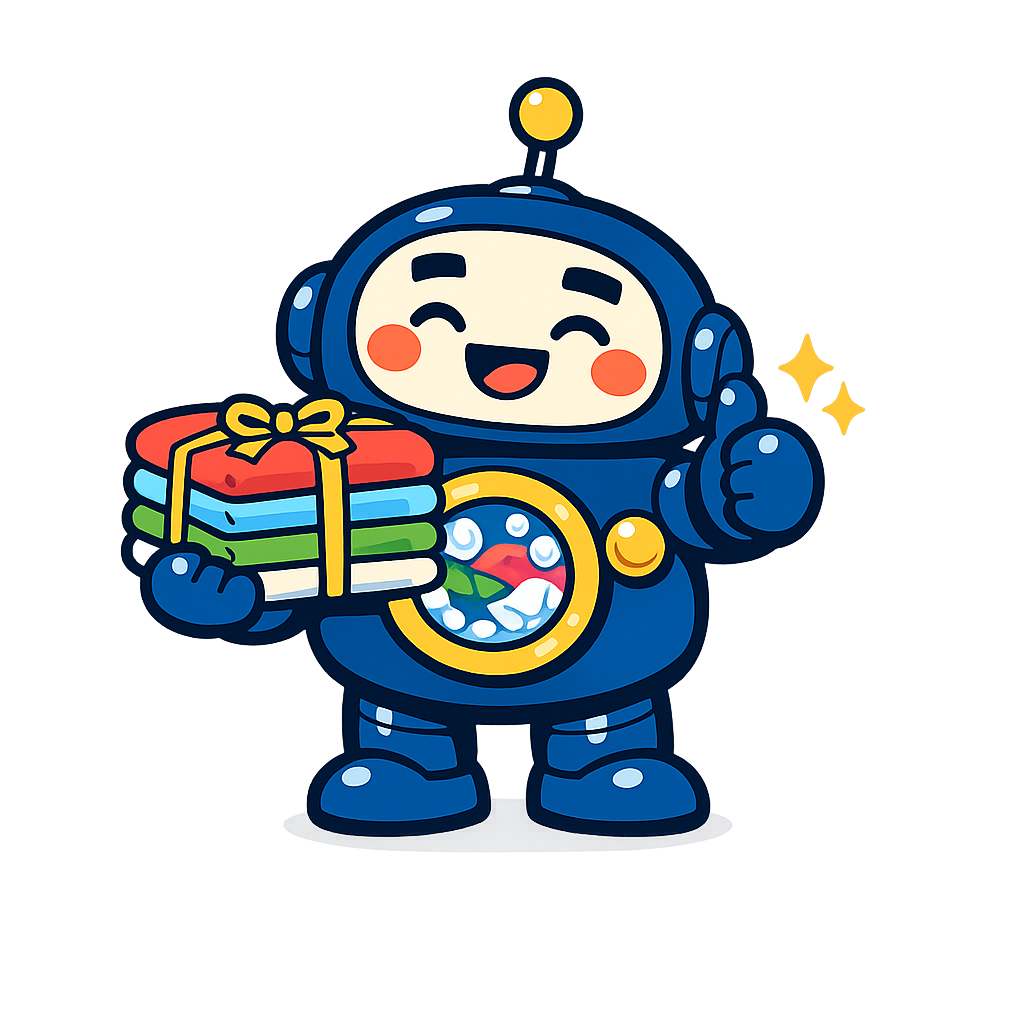 Washy the mascot giving a thumbs up while holding a neatly folded, ribboned stack of laundry